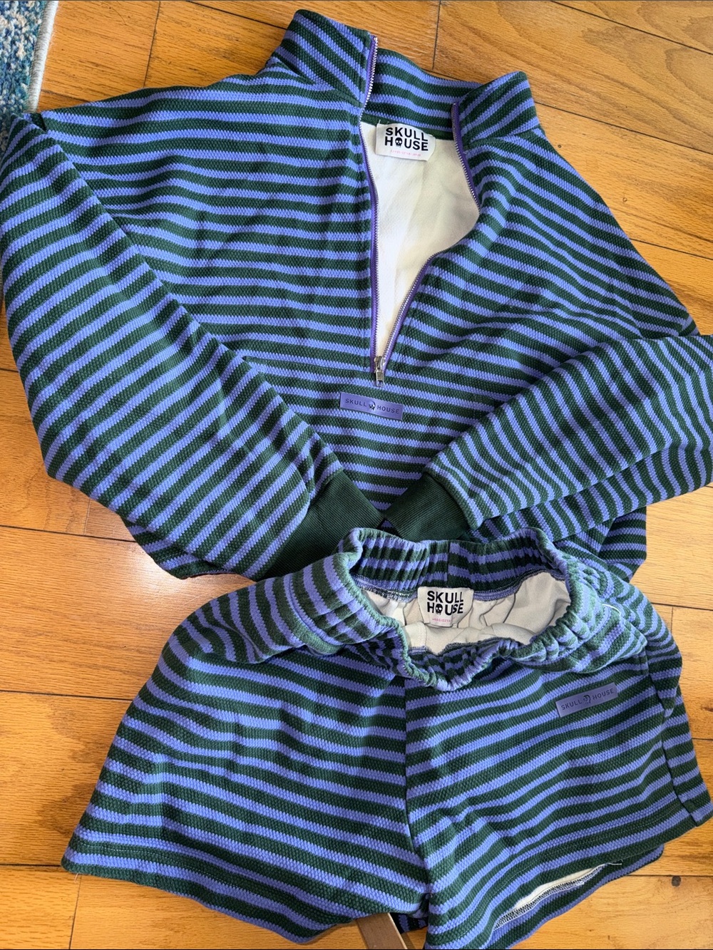 Women's Blue & Green Striped Half-Zip Coverup Set